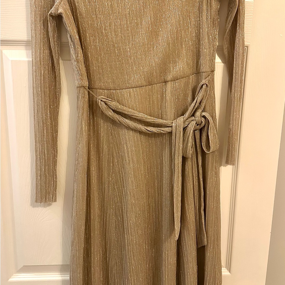 Anne klein Elegant Gold Long Sleeve holiday Dress
